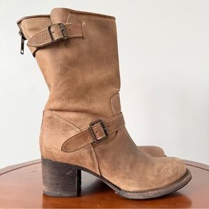 Freebird by Steven Boulder Mid-calf Tan Leather Heeled Moto Boot | US 9